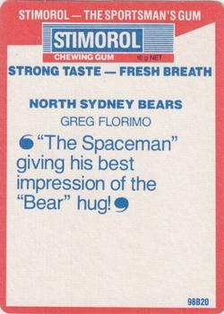 1990 Stimorol NRL #97 Greg Florimo Back